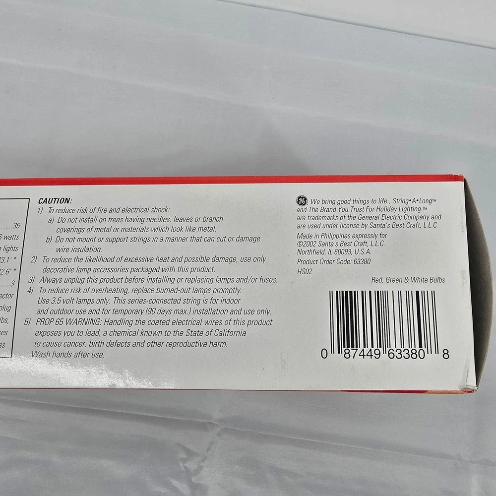 GE String-A-Long 35 Pearl Lights Traditional Set Red Green White 22.6ft 63380